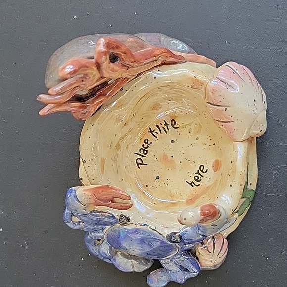 Blue Sky Heather Goldminc Clayworks Crab & Coral Ceramic T-lite Holder Seascape - Picture 5 of 7